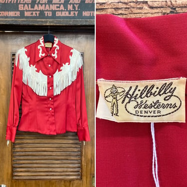 Vintage 1940’s “Ranch Maid” Hillbilly Fringe Western Cowboy Cowgirl Rockabilly Shirt Top, 40’s Snap Button Shirt, Vintage Clothing 