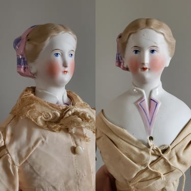 Antique Parian Doll with Ornate Hairstyle and Visible Pierced Ears - 22