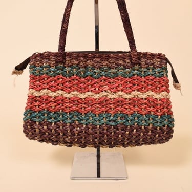 Colorfully Striped Woven Seagrass Handbag