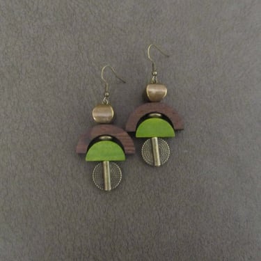 Carved wooden earrings, ethnic earrings, tribal earrings, natural earrings, Afrocentric earrings, African earrings, boho earrings, green 8 