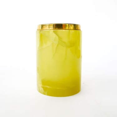 NEW - Small Yellow Marble Jar with Brass Rim 