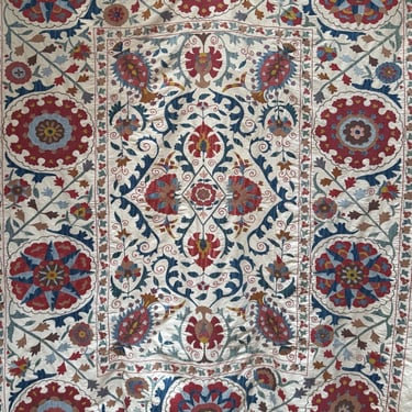 Uzbek Silk on Cotton Suzani in Classic Pattern