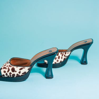 90s Brown White Giraffe Animal Print Heels Vintage Strappy Y2k Statement Designer Heels Shoes 
