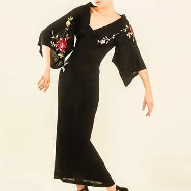 Jean Paul Gaultier Embroidred Hummingbird Kimono Sleeve Gown 