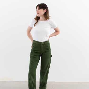 Vintage 25 26 27 28 29 Waist Forest Green Cotton Utility Painter Pants | Unisex Made USA Stonecutter High Rise Trousers | Contrast Stitch L 