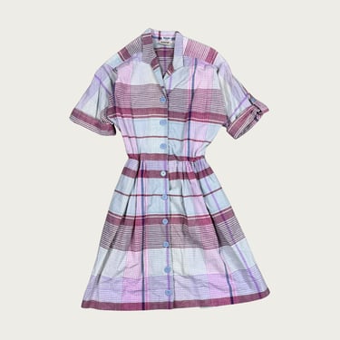 (M) 70s/80s Nordstrom Blue/Purple Plaid Midi Dress