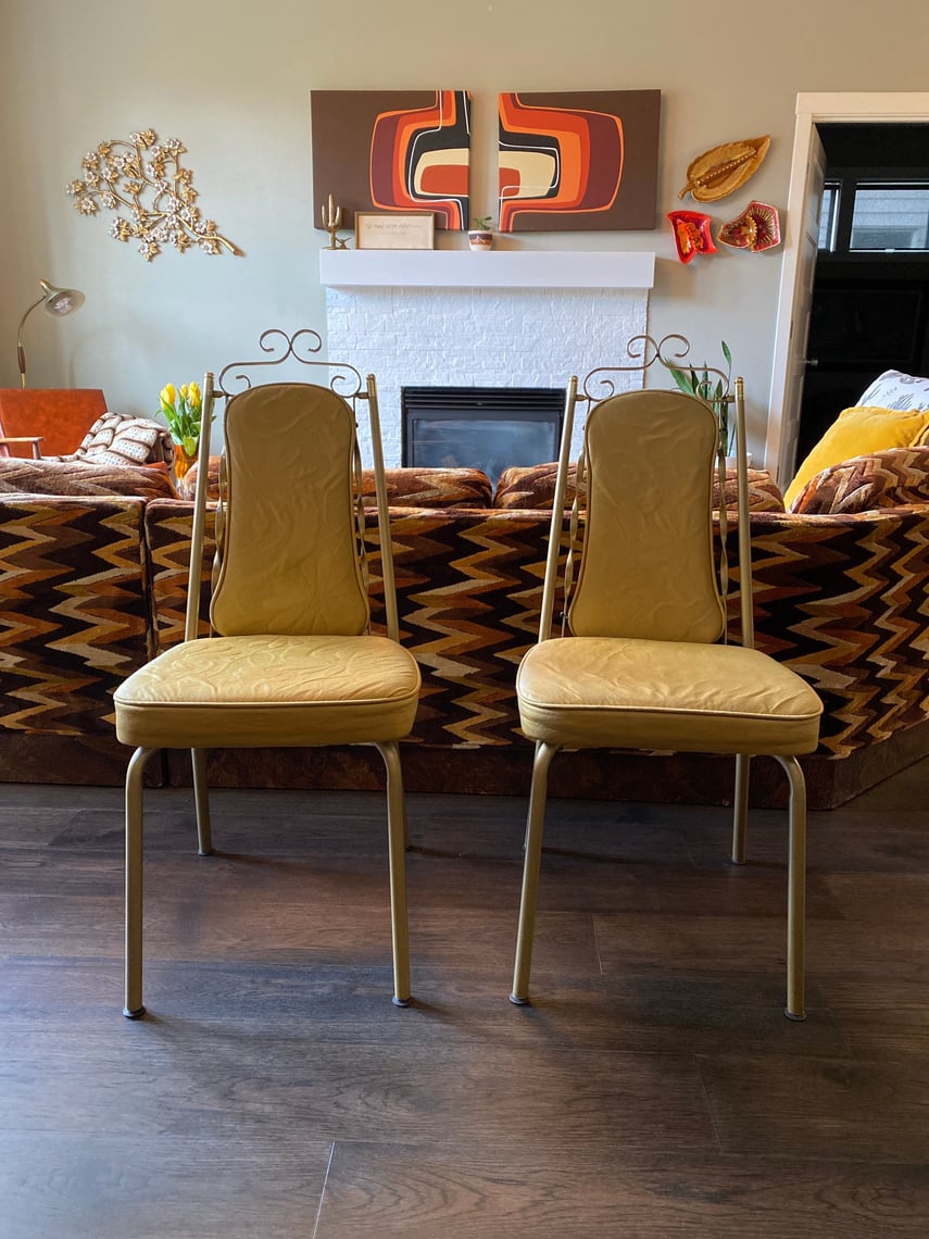 Vintage Set of 2 Golden Floral Kitchen Chairs Virtue Brothers Desert Cactus Vintage Portland OR