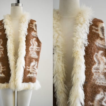 1970s Wool/Blend Vest with Shaggy Trim 