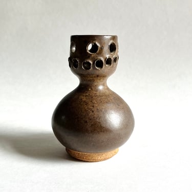 Fine Modernist Pierced Studio Pottery Vase, Vintage Mid Century Japanese? Signed 