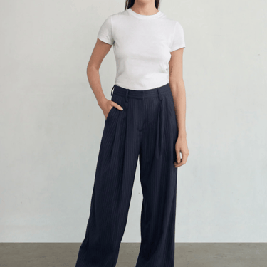 Phoebe Jon | Joni Pleated Pinstripe Pant