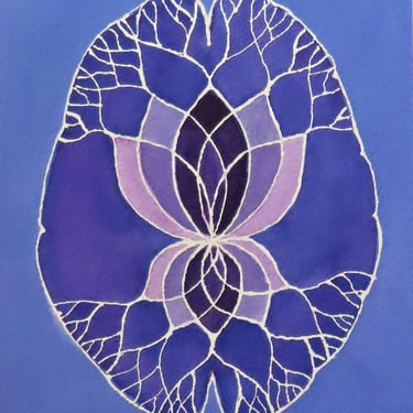 Deep Purple Lotus Brain  -  original watercolor painting - neuroscience art 