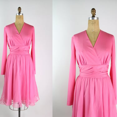 70S Miss Elliette Pink Party Dress / Pink Dress / Size M/L 
