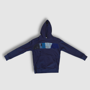 preloved blue 'patchwork striped' hoodie XS