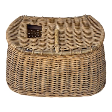 Vintage creel fishing basket / wicker fly fishing basket with leather, Sunflower Hill Market