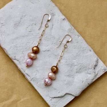 Delicate Dangle Statement Earrings / Freshwater Pearls / Gifts for her / Elegant Jewelry 