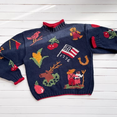 cottagecore sweater 90s vintage Heirlooms Americana farm cow apple turtleneck sweater 