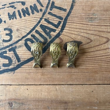 Antique Set of 3 Brass Picture Rail Hooks 