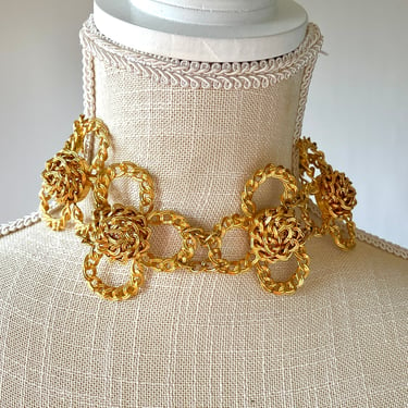 Vintage Delillo Choker Necklace Gold 1970s Costume Jewelry 