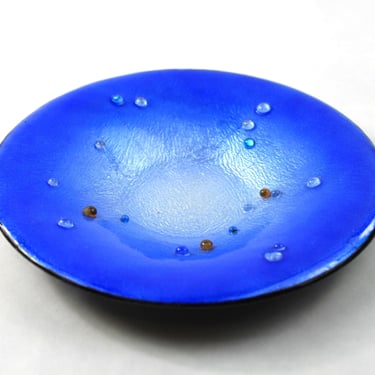Limoges Michel Betourne Abstract Blue Enamel on Copper Plate Enamelware 