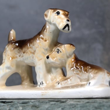 PUPPY LOVE! | Vintage Hand Painted Ceramic Irish Terrier Mom and Puppy | Puppy Love | Japanese Porcelain Terrier 