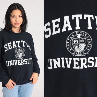 Seattle University Sweatshirt 90s Black University Shirt Washington State College Sweater Pullover 1990s Vintage Medium Large 