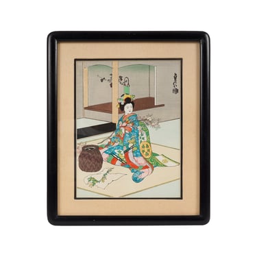 Sadanobu Hasegawa Woodblock Print Japan "Maiko Girl, doing Flower Arrangement" 