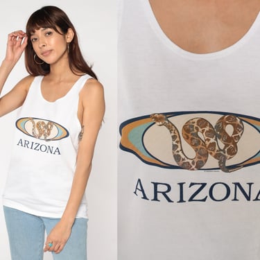 Arizona Tank Top Y2K Sleeveless T-Shirt Desert Snake Graphic Tee Wildlife Tourist Travel Souvenir T Shirt White Cotton Vintage 00s Small S 