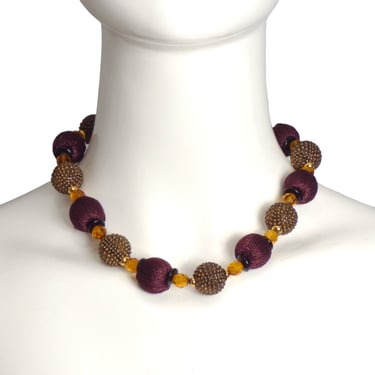 YVES SAINT LAURENT- c.1970 Wood & Metal Bead Necklace