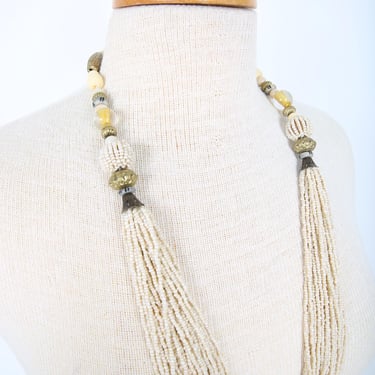 Long Neutral Beaded Necklace, perfect for Summer styling 