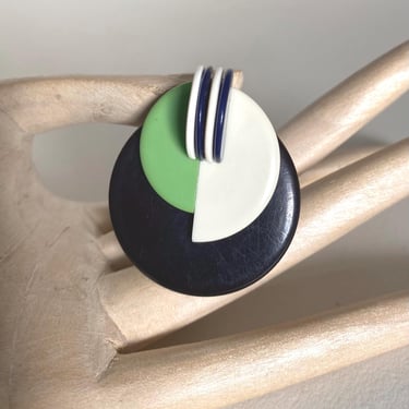 Art Deco Vintage Black & Mint Green Bakelite with Galalith Geometric Modernist brooch by BakeliteBa