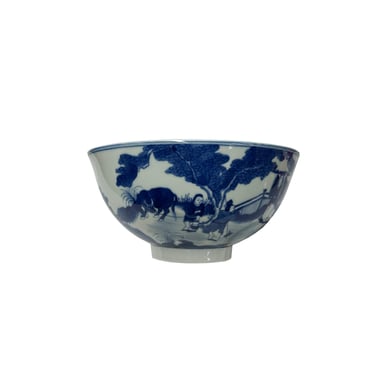 Chinese Blue White People Scenery Graphic Porcelain Bowl Display Art jk284E 