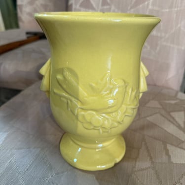 Yellow McCoy vase with bird 8in