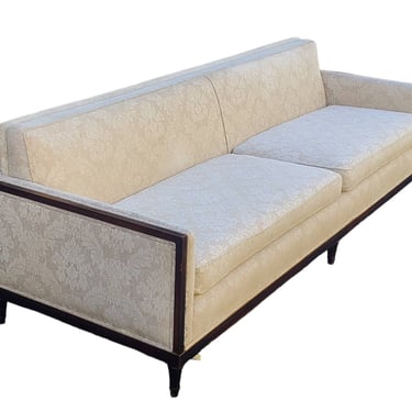 Mid Century Modern American Tuxedo Sofa Couch Low Profile Ivory 1960's Walnut Frame 