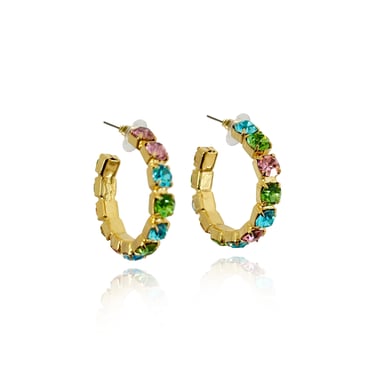 Multi Pink, Aqua Green Crystal Hoop Earrings