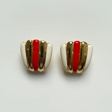 Red and Cream Fan Earrings