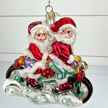 Vintage Christopher Radko New TANDEM SANTA MRS Claus Blown Glass Christmas Ornament 