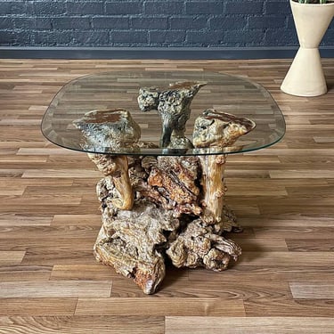 Mid-Century Modern Burl Root Side & Glass Side Table, c.1960’s 