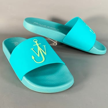 J.W.ANDERSON Size 9 Blue Green Anchor Logo Acetate Pool Slide Sandals