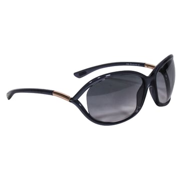 Tom Ford - Translucent Dark Blue Rounded Sunglasses w/ Gold Detail