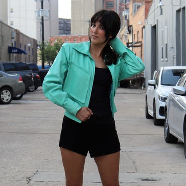 Vintage 80s Jitrois Leather Jacket, XS/Small Women, butter soft mint green leather, zip up moto 