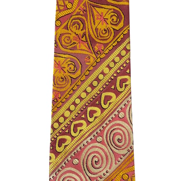 Christian Lacroix 1990s Vintage Heart Print Pink Silk Men's Tie 