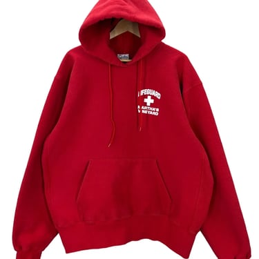 Vintage 90's Martha’s Vineyard Lifeguard Red Reverse Weave Hoodie Sweatshirt XXL