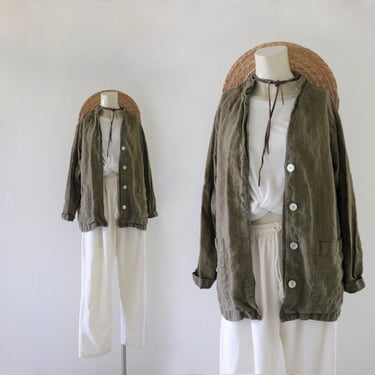 moss linen jacket - s 