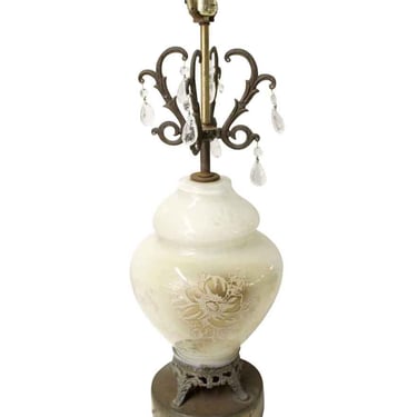 Vintage White Floral Crystal & Glass Table Lamp