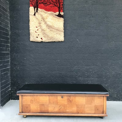 Lane Wood Mcm Trunk With Black Vinyl Seat