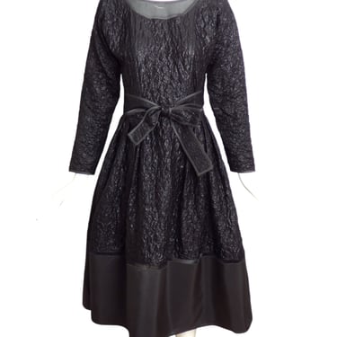 GEOFFREY BEENE- 1980s Black Crinkle Cocktail Dress, Size 4