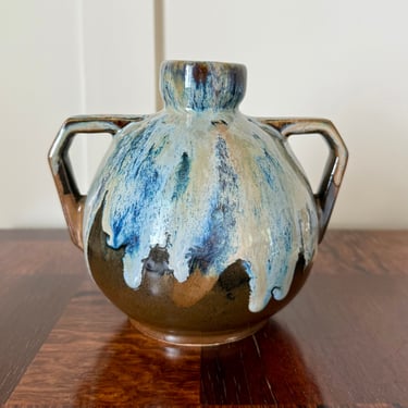 Vintage French Glazed Pottery Two Handled Vessel
