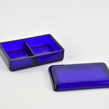 Cobalt Glass Divided Lidded Trinket Box 