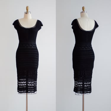 sexy black dress 90s vintage see through crochet knit lace tight bodycon dress 