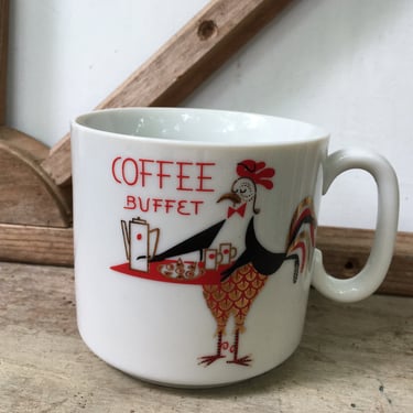 Vintage Rooster Serving Coffee/Breakfast, Coffee Buffet Rooster Coffee Mug, Mid Century Kitchen, Collectible, Kitschy Anthropomorphic 